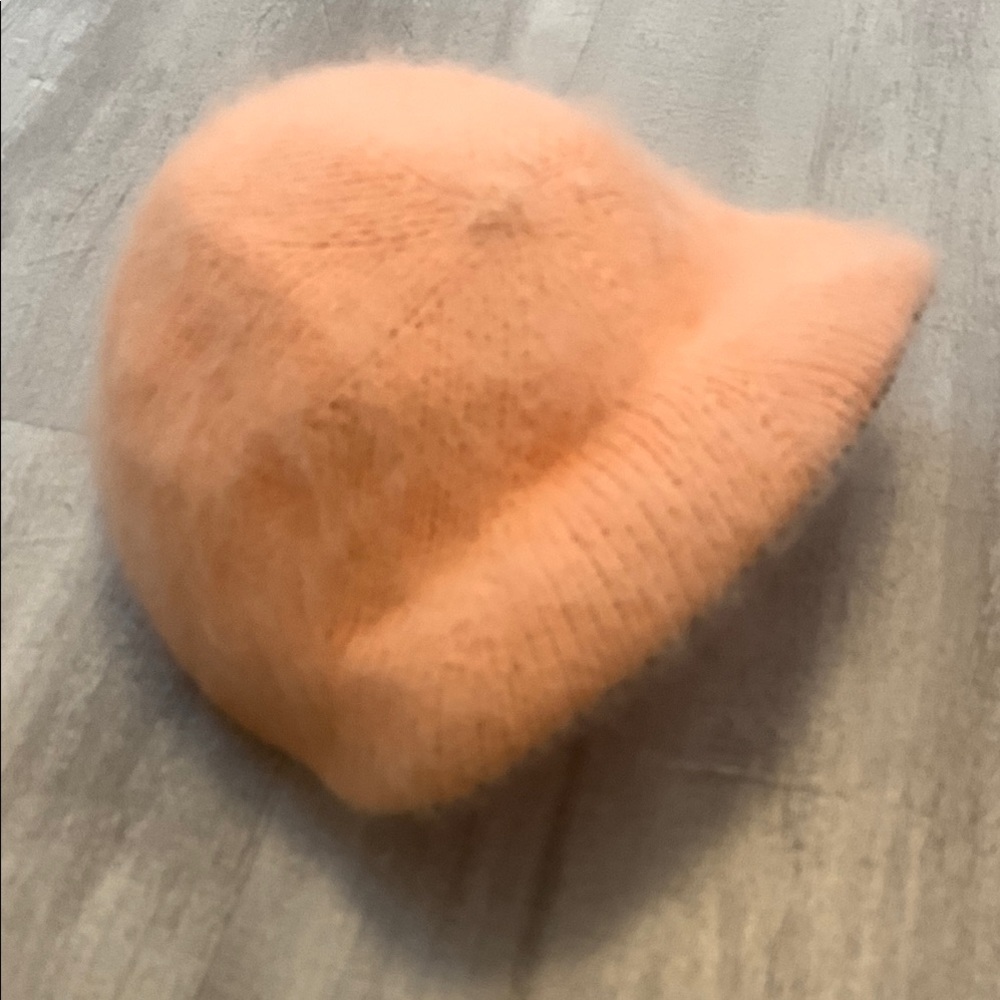 Peachy Angora vintage half hat with beaded brim